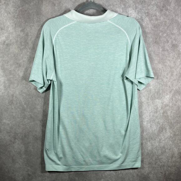 Lululemon Metal Vent Tech‎ Polo Shirt Mens Blue Green Striped Outdoor Athleisure - Picture 6 of 8